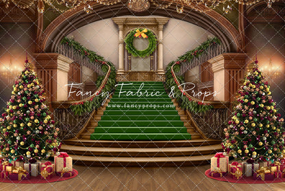 Grand Holiday Staircase - Green Stairs & Wood Floor - with Sweep Option