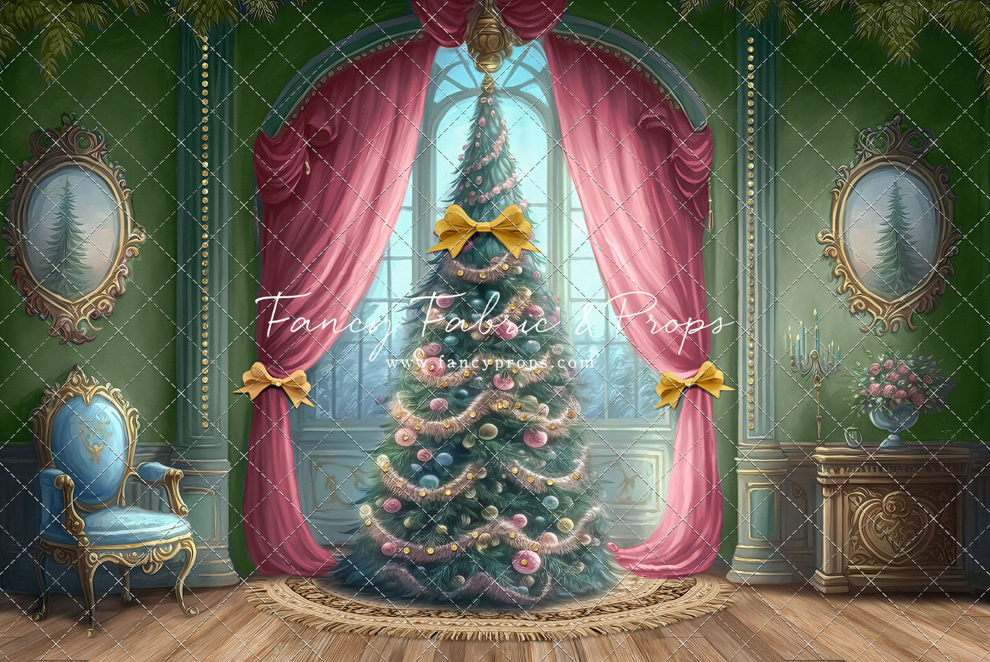 Christmas Wishes - Green With Wood Floor - with Sweep Option
