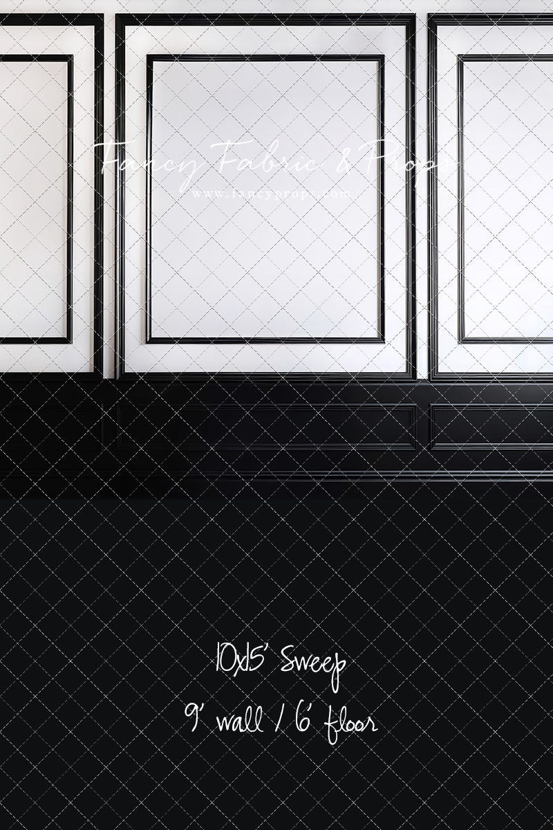 Classy Black & White Wainscoting - Black Floor - With Sweep Option