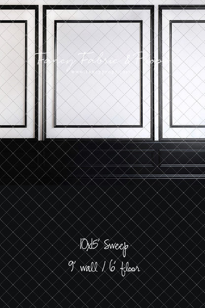 Classy Black & White Wainscoting - Black Floor - With Sweep Option