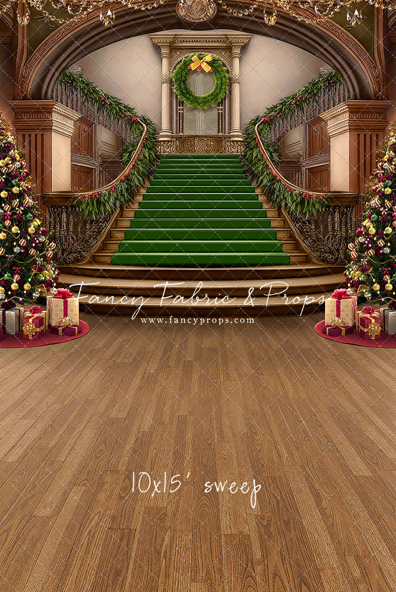Grand Holiday Staircase - Green Stairs & Wood Floor - with Sweep Option