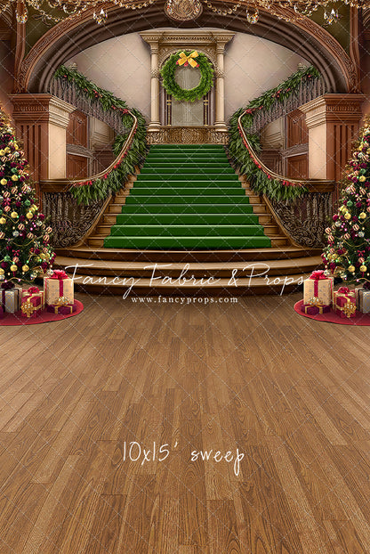 Grand Holiday Staircase - Green Stairs & Wood Floor - with Sweep Option