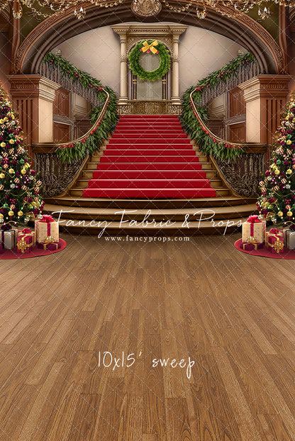 Grand Holiday Staircase - Red Stairs & Wood Floor - with Sweep Option