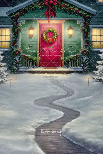 Magical Holiday Porch - Red Door - with Sweep Option