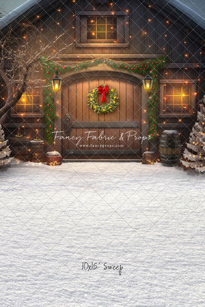 Merry Christmas Barn - Brown Door With Lights - with Sweep Option