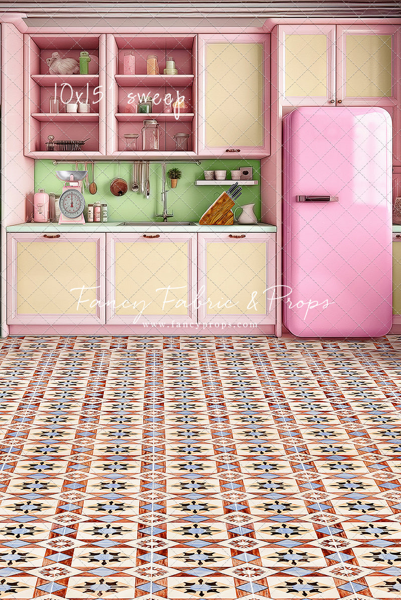 Midge's Kitchenette - Tile Floor Option - With Pink Fridge Sweep Option