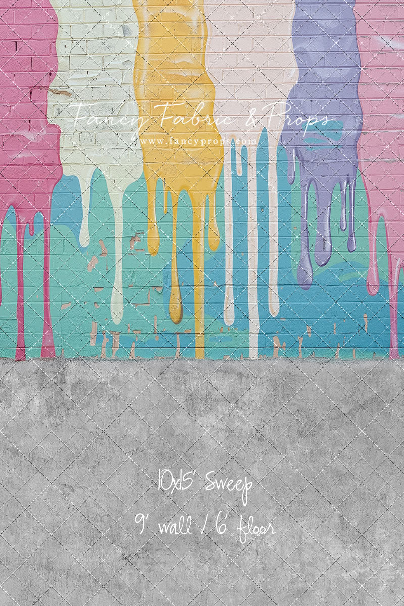 Pastel Paint Drip Wall - Concrete Floor Option - With Sweep Option