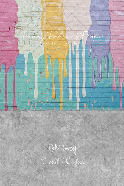 Pastel Paint Drip Wall - Concrete Floor Option - With Sweep Option