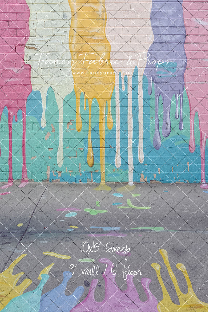 Pastel Paint Drip Wall - Painted Floor Option - With Sweep Option