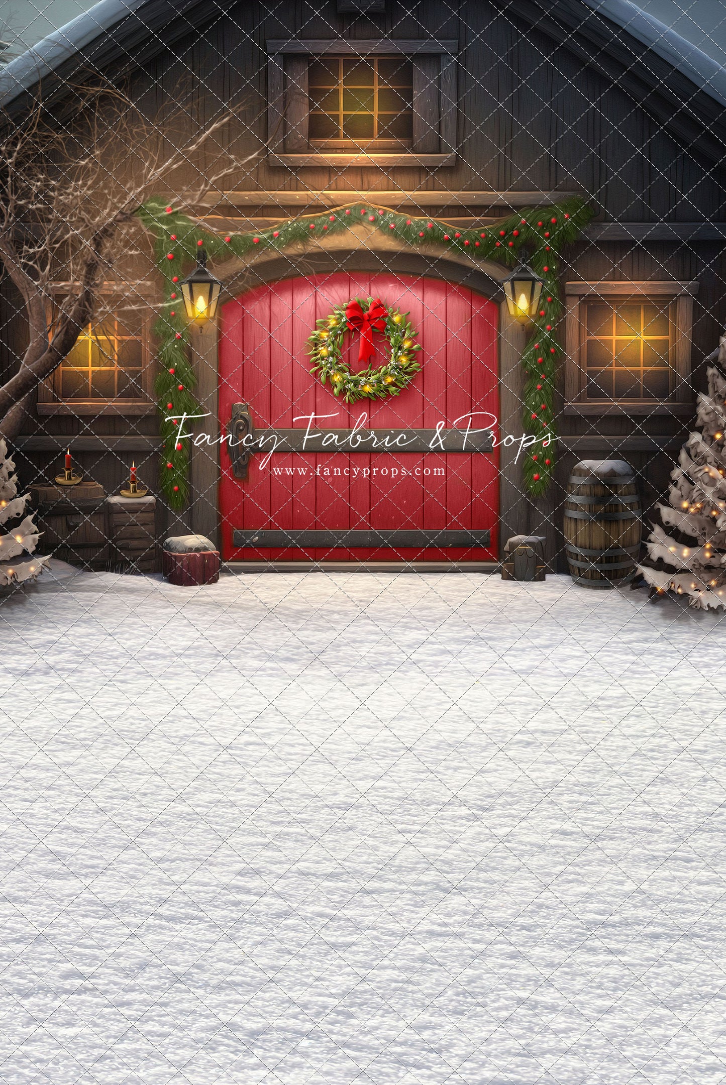 Merry Christmas Barn - Red Door - with Sweep Option