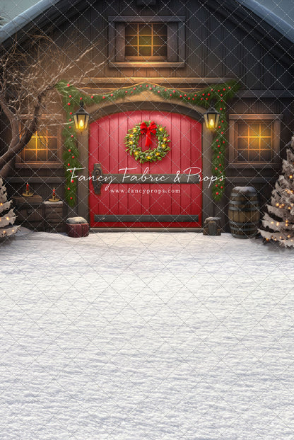 Merry Christmas Barn - Red Door - with Sweep Option