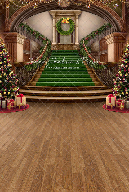 Grand Holiday Staircase - Green Stairs & Wood Floor - with Sweep Option