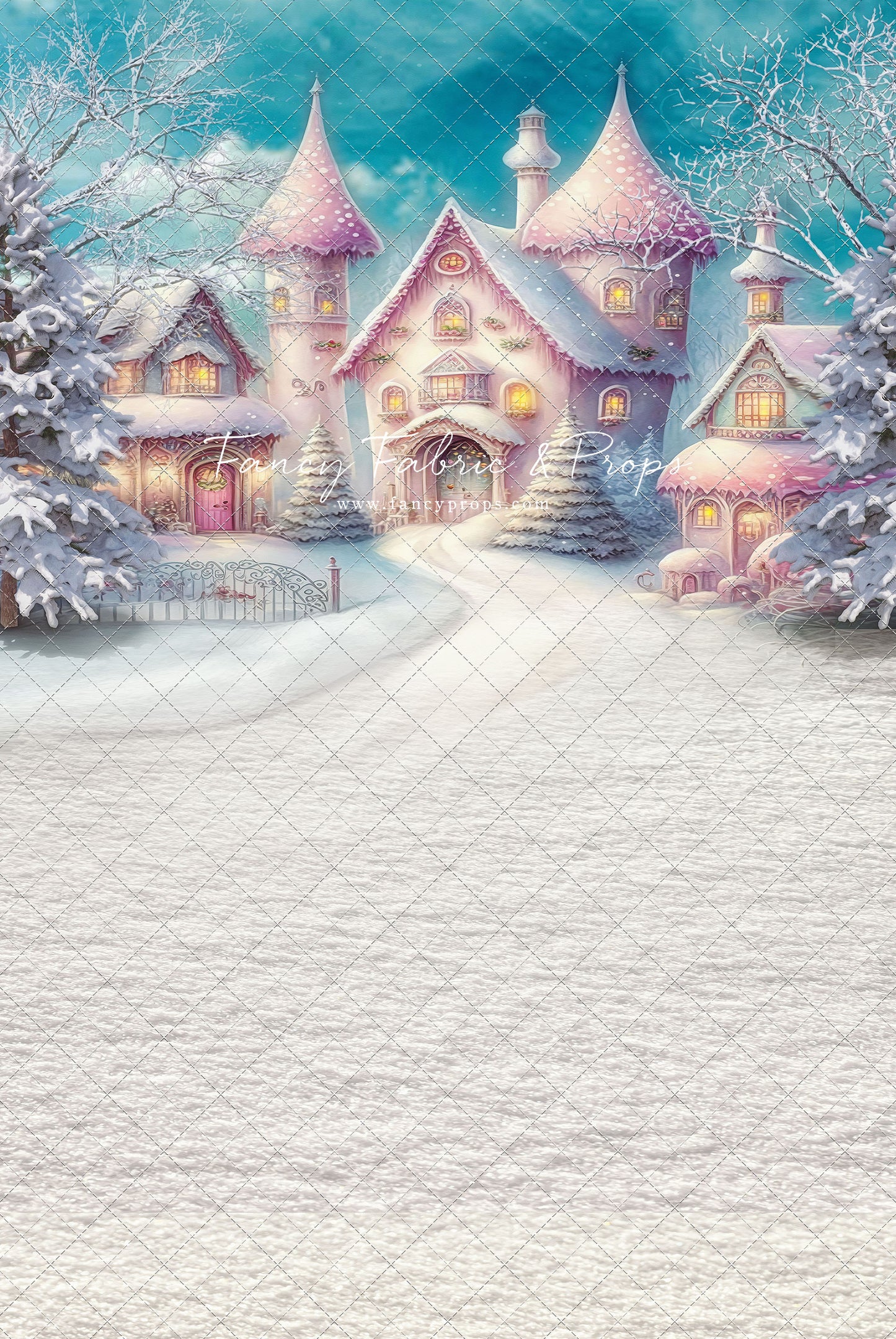 Colorful Snowy Village - Pastel Pink Home - with Sweep Option