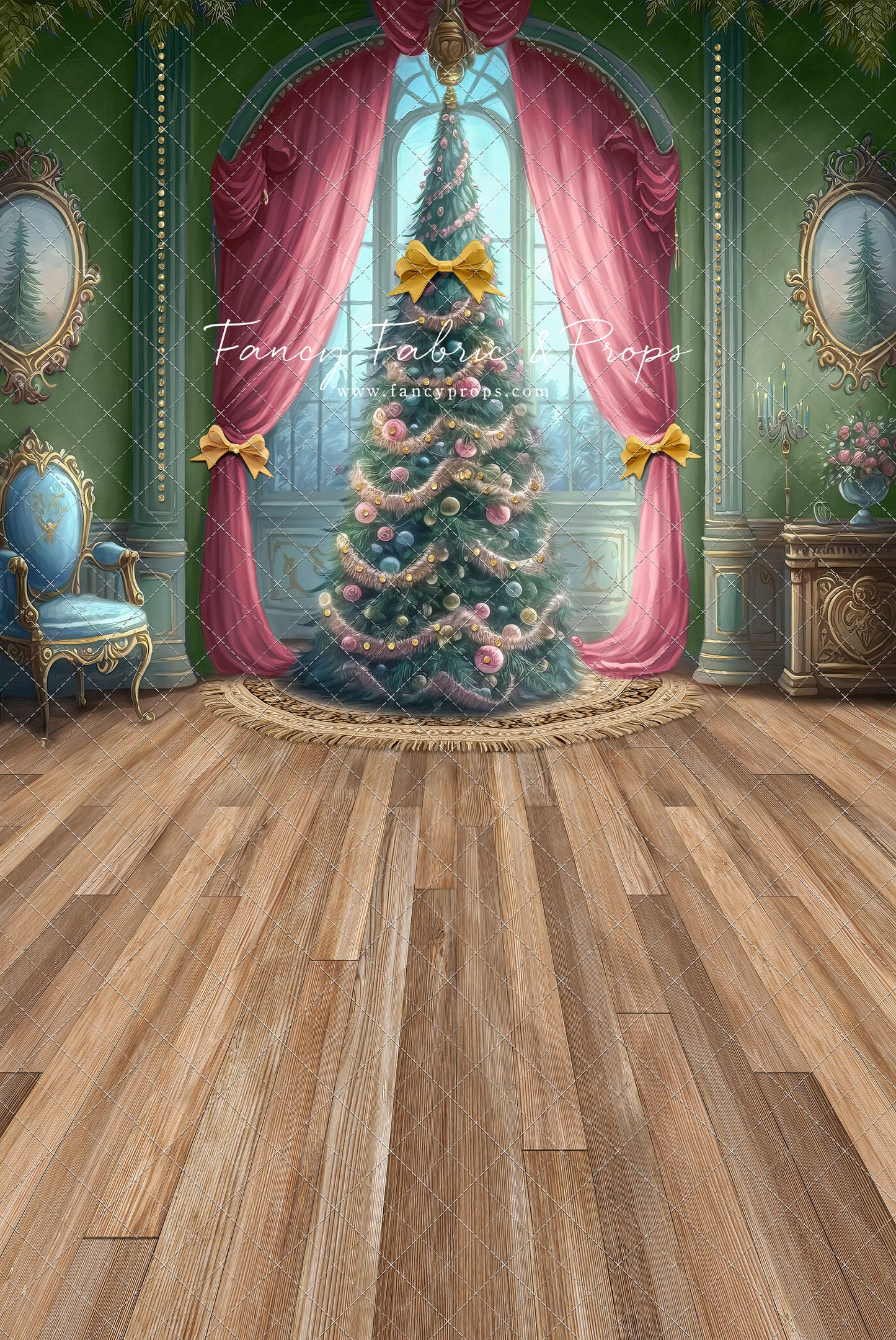 Christmas Wishes - Green With Wood Floor - with Sweep Option