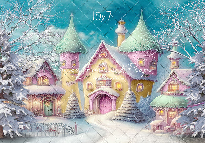 Colorful Snowy Village - Green Roof - with Sweep Option