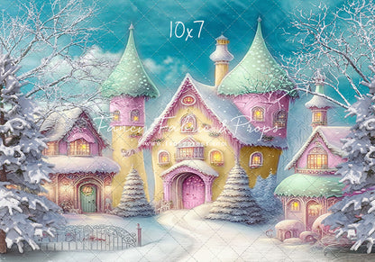 Colorful Snowy Village - Green Roof - with Sweep Option