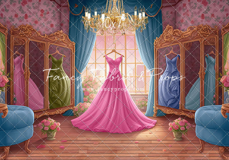 Dress Like A Princess - Pink Dress/Blue Curtains - With Sweep Option