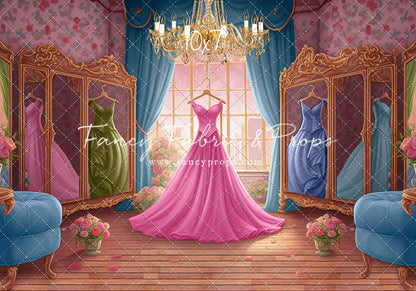 Dress Like A Princess - Pink Dress/Blue Curtains - With Sweep Option