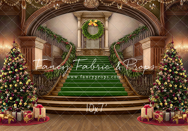 Grand Holiday Staircase - Green Stairs & Wood Floor - with Sweep Option