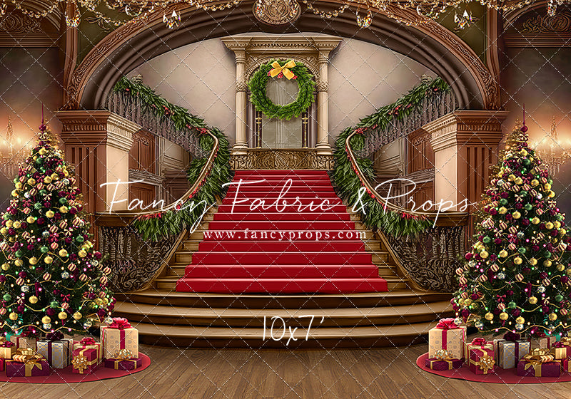 Grand Holiday Staircase - Red Stairs & Wood Floor - with Sweep Option