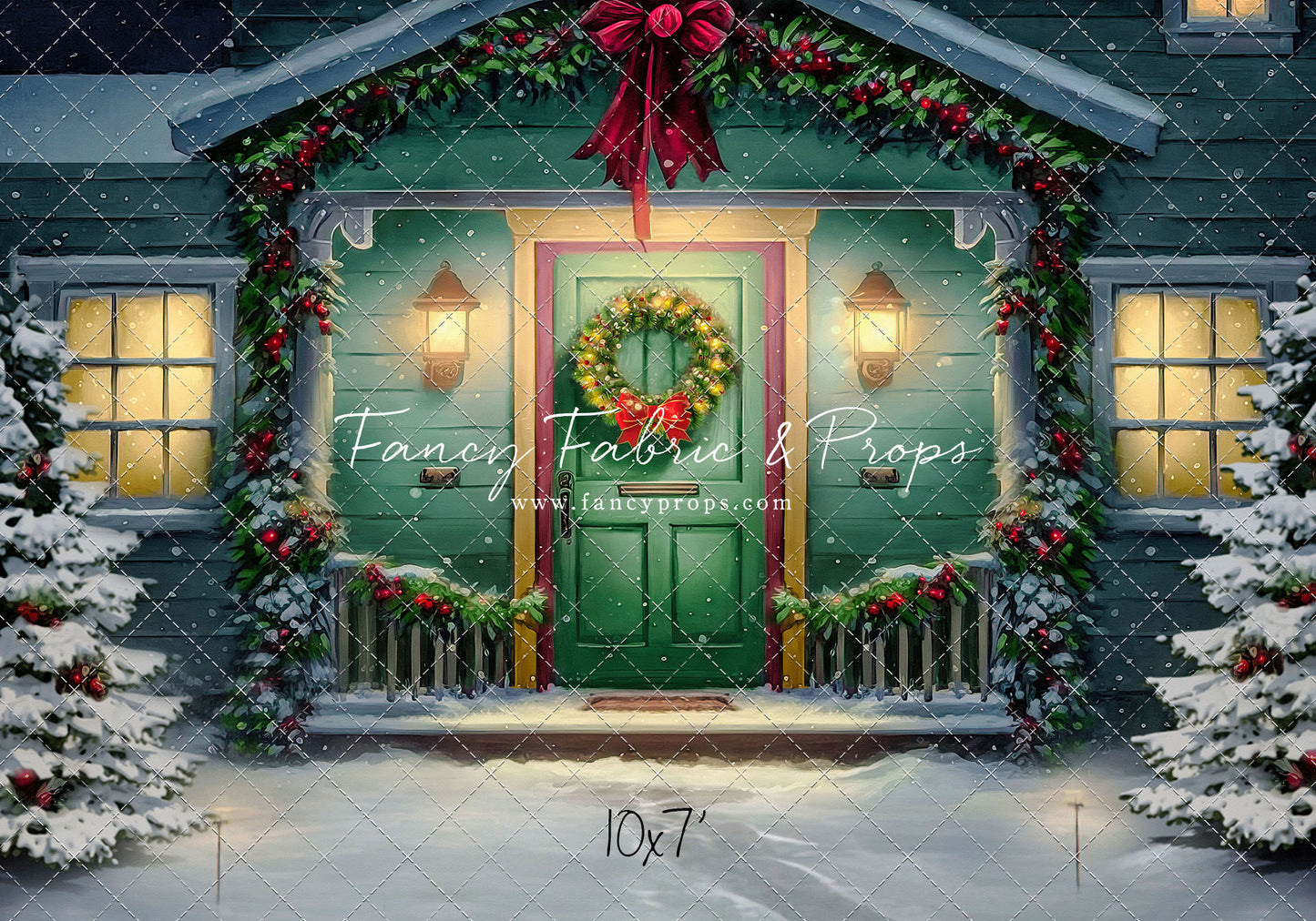 Magical Holiday Porch - Green Door - with Sweep Option