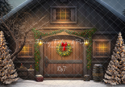 Merry Christmas Barn - Brown Door No Lights - with Sweep Option