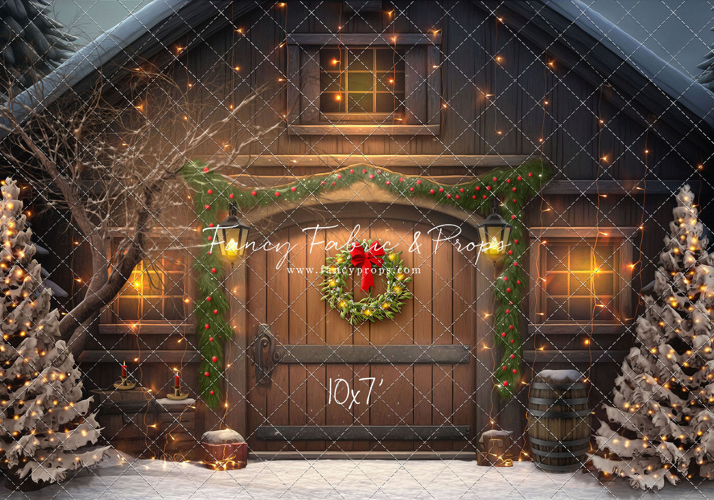 Merry Christmas Barn - Brown Door With Lights - with Sweep Option