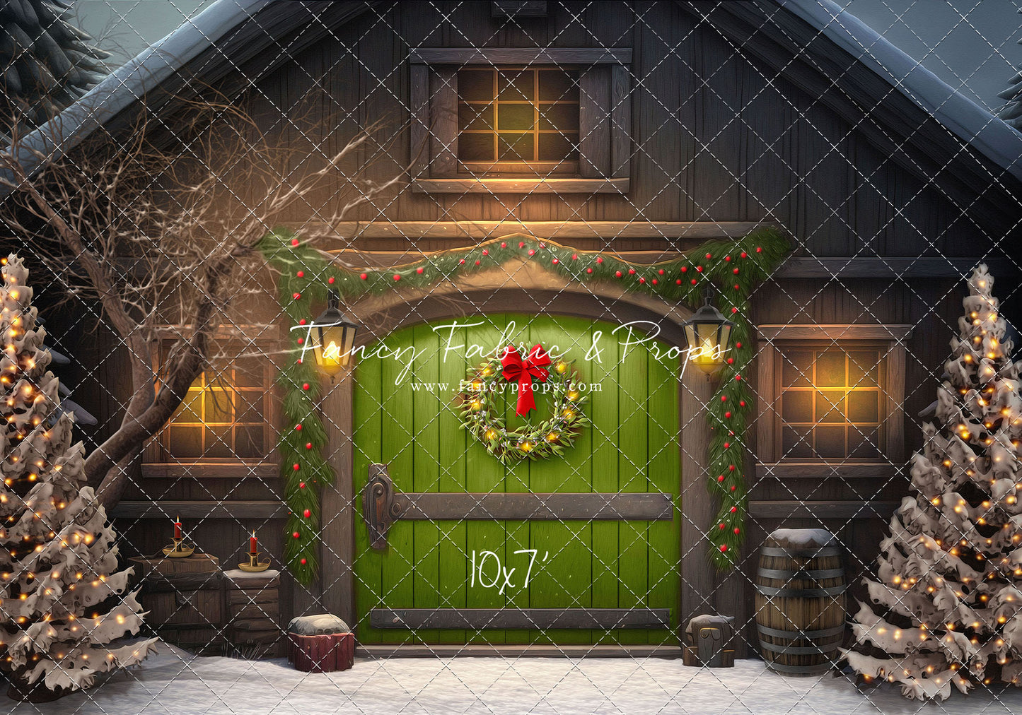 Merry Christmas Barn - Green Door - with Sweep Option