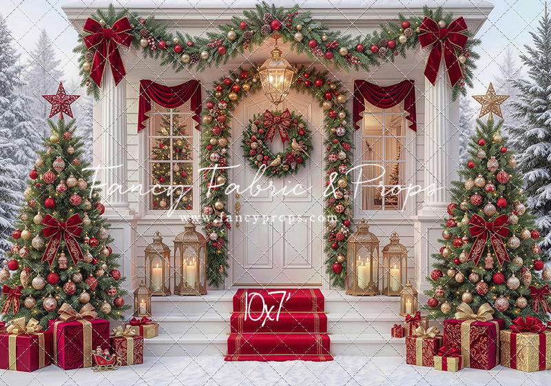 Red Ribbon Christmas Porch - With Sweep Option