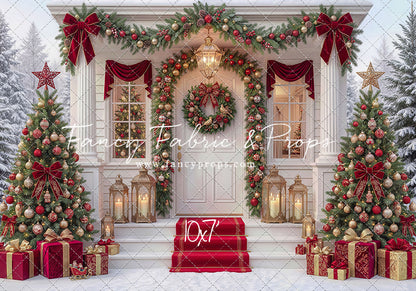 Red Ribbon Christmas Porch - With Sweep Option