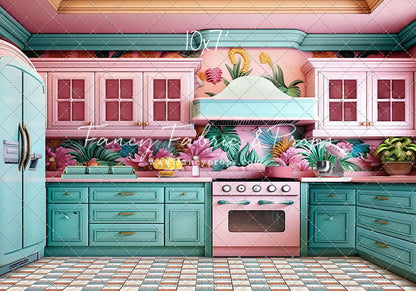 Tropical Kitchen - Blue & Pink - With Sweep Option