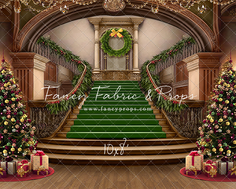 Grand Holiday Staircase - Green Stairs & Wood Floor - with Sweep Option