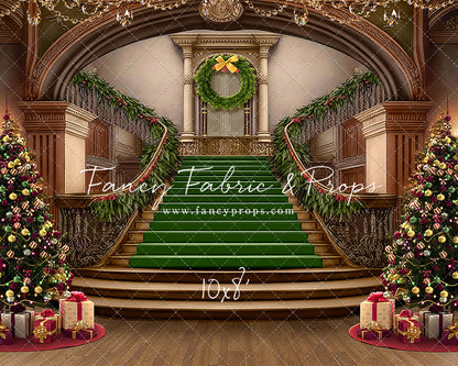 Grand Holiday Staircase - Green Stairs & Wood Floor - with Sweep Option