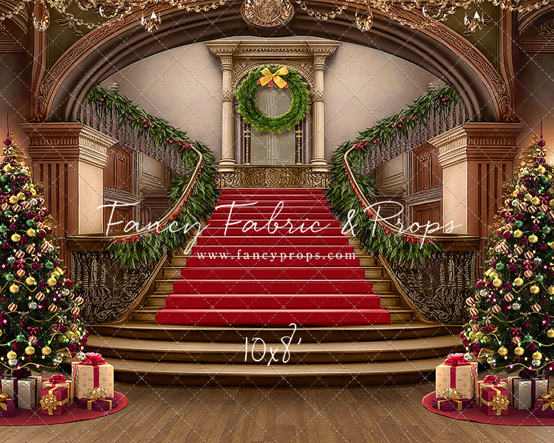 Grand Holiday Staircase - Red Stairs & Wood Floor - with Sweep Option