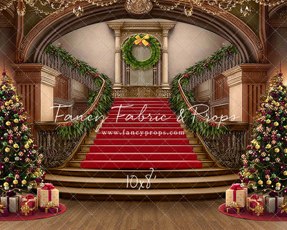 Grand Holiday Staircase - Red Stairs & Wood Floor - with Sweep Option