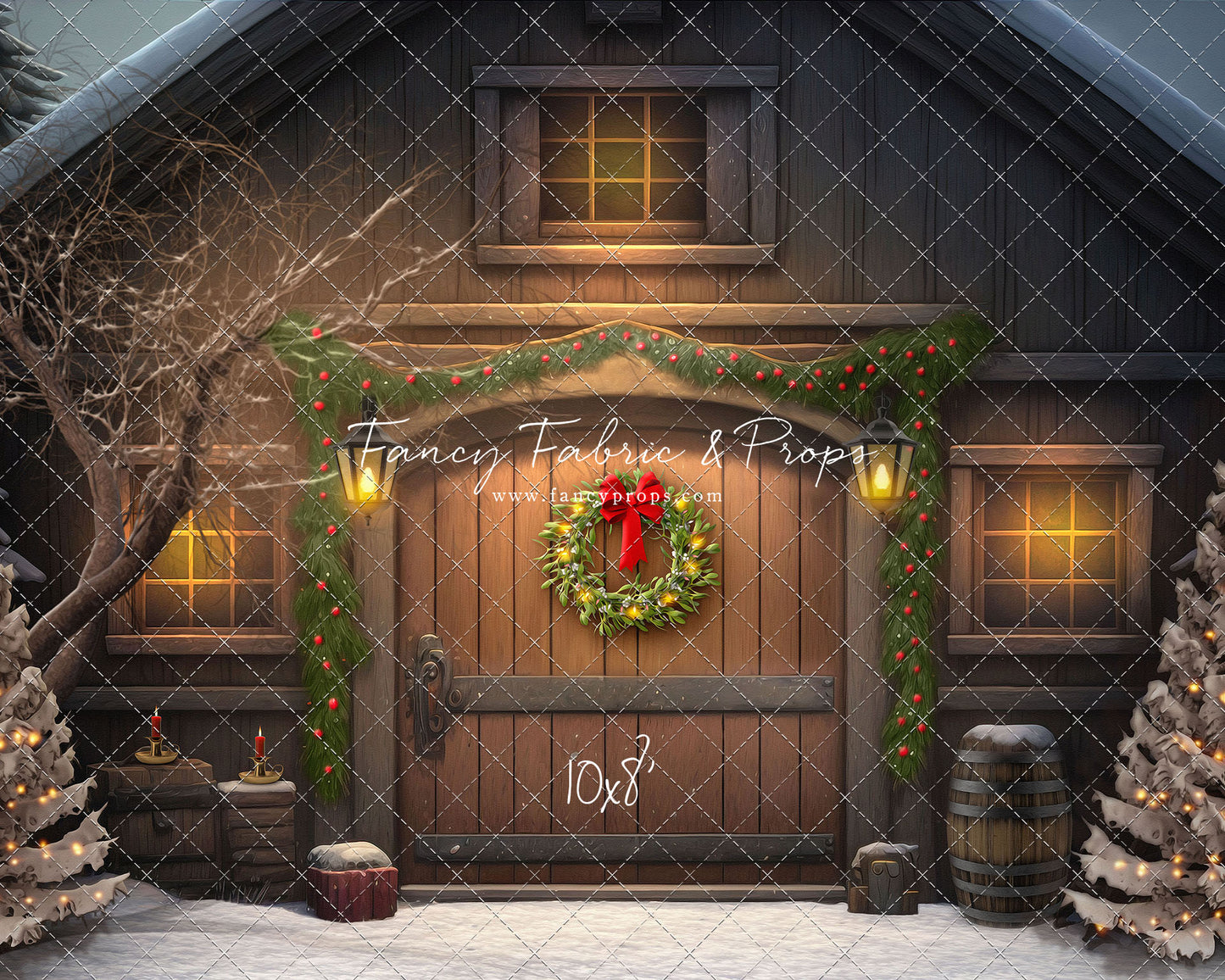 Merry Christmas Barn - Brown Door No Lights - with Sweep Option