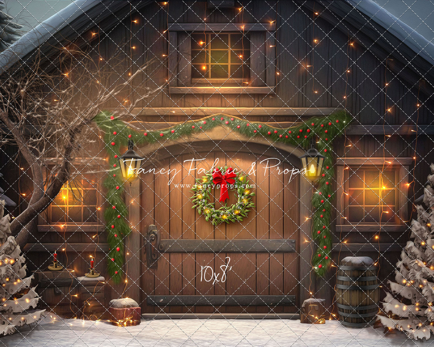Merry Christmas Barn - Brown Door With Lights - with Sweep Option