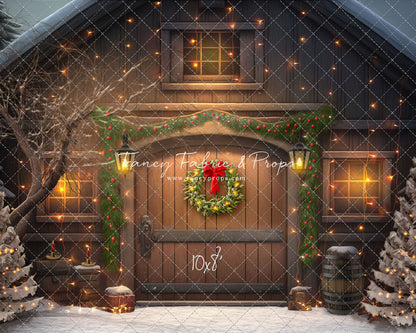 Merry Christmas Barn - Brown Door With Lights - with Sweep Option