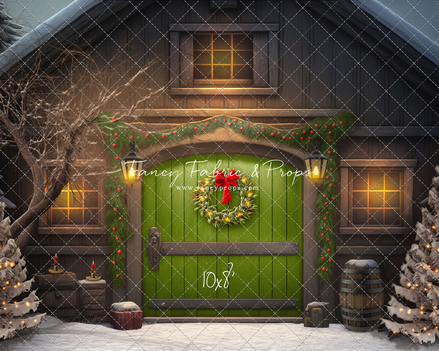 Merry Christmas Barn - Green Door - with Sweep Option