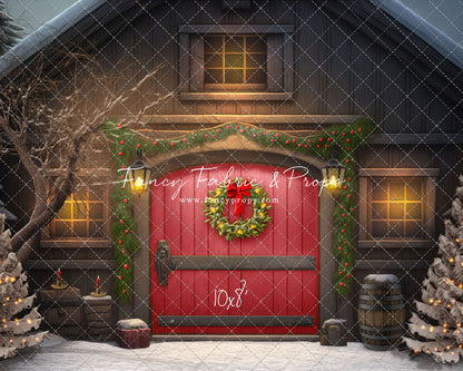 Merry Christmas Barn - Red Door - with Sweep Option
