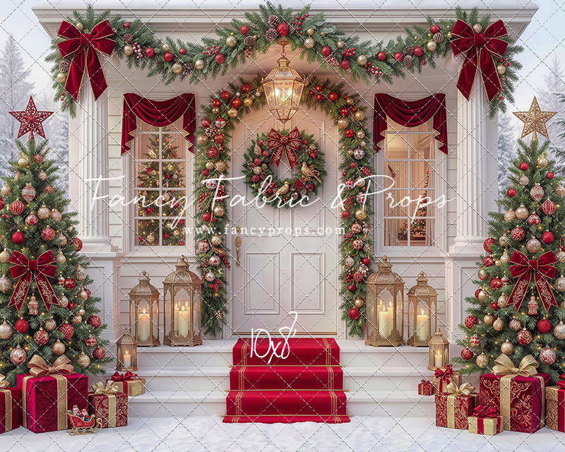 Red Ribbon Christmas Porch - With Sweep Option