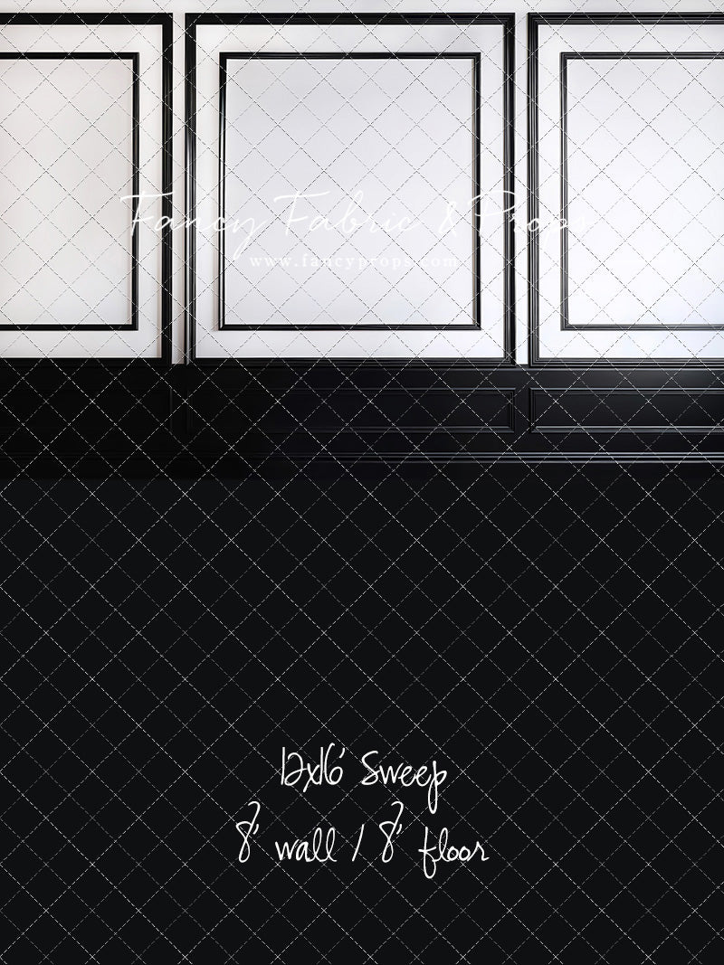 Classy Black & White Wainscoting - Black Floor - With Sweep Option