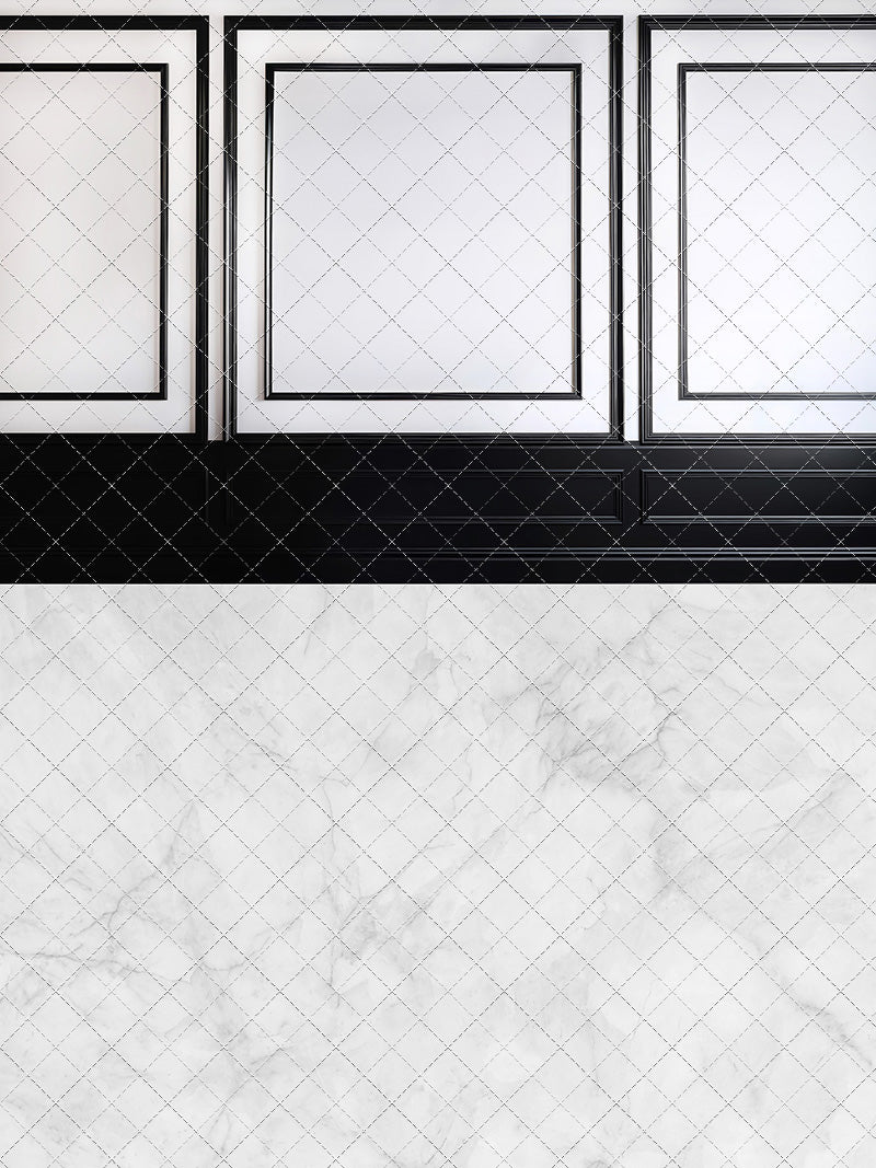 Classy Black & White Wainscoting - White Marble Floor - With Sweep Option