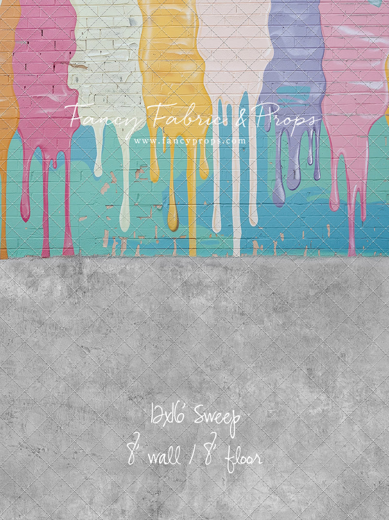 Pastel Paint Drip Wall - Concrete Floor Option - With Sweep Option