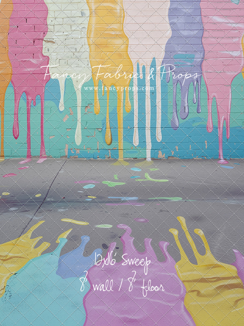 Pastel Paint Drip Wall - Painted Floor Option - With Sweep Option
