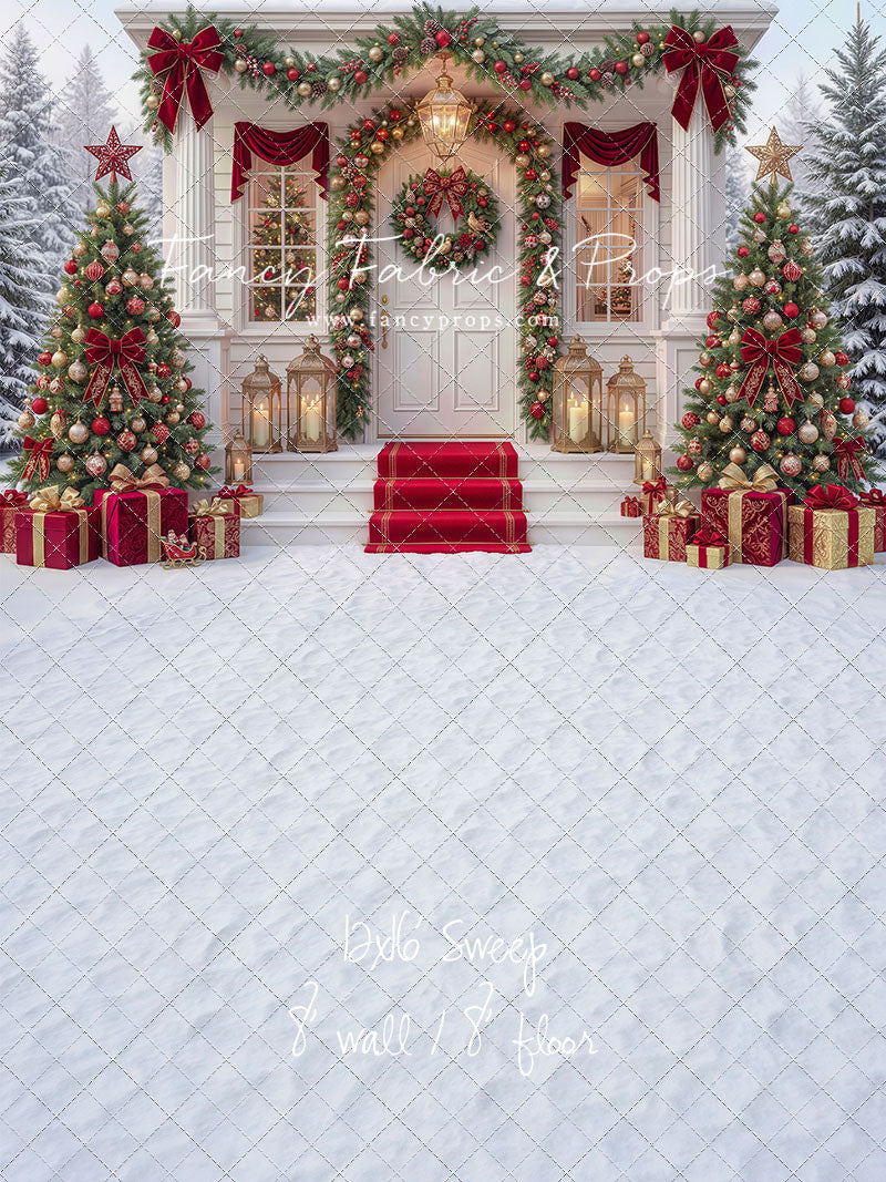 Red Ribbon Christmas Porch - With Sweep Option