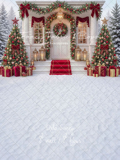 Red Ribbon Christmas Porch - With Sweep Option