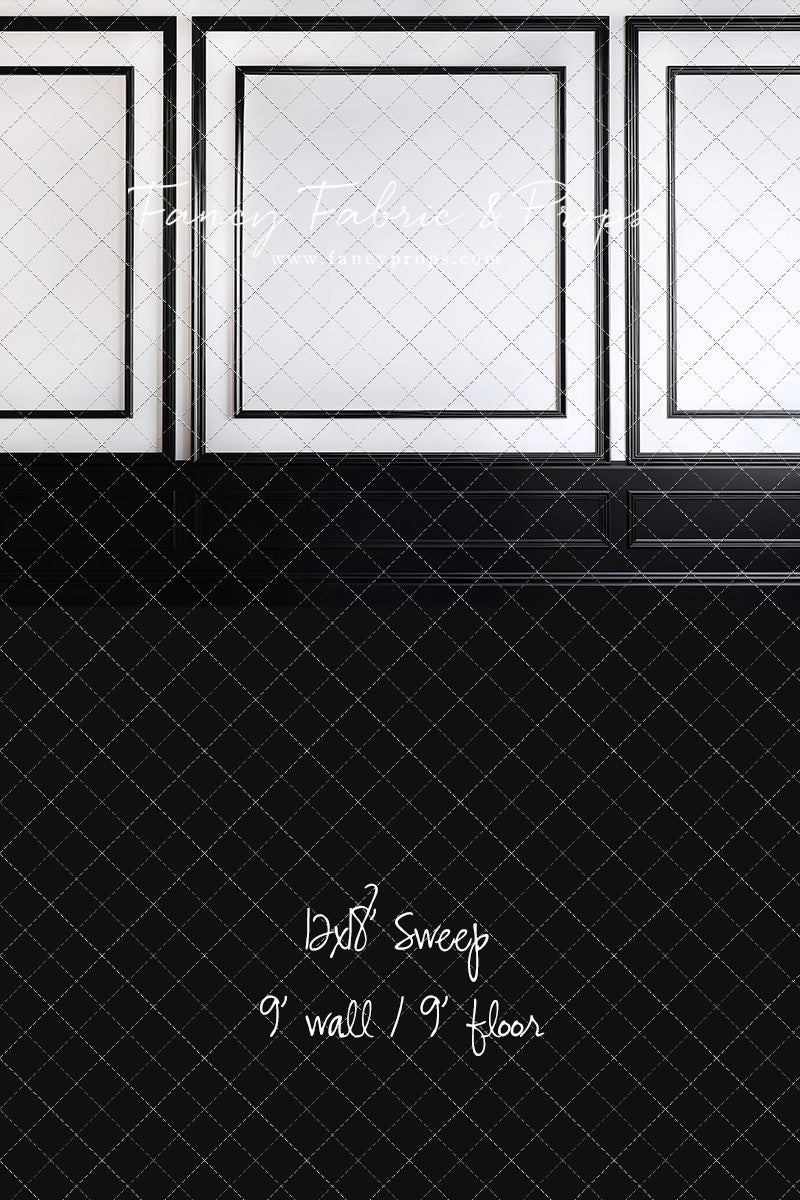 Classy Black & White Wainscoting - Black Floor - With Sweep Option