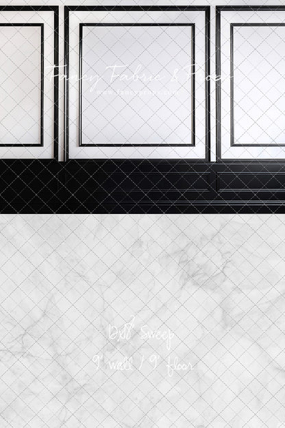 Classy Black & White Wainscoting - White Marble Floor - With Sweep Option