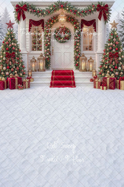 Red Ribbon Christmas Porch - With Sweep Option